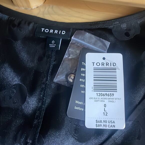 New! Torrid Black s/s jacquard sweetheart button front skull dress women's 0/12 - Picture 9 of 13